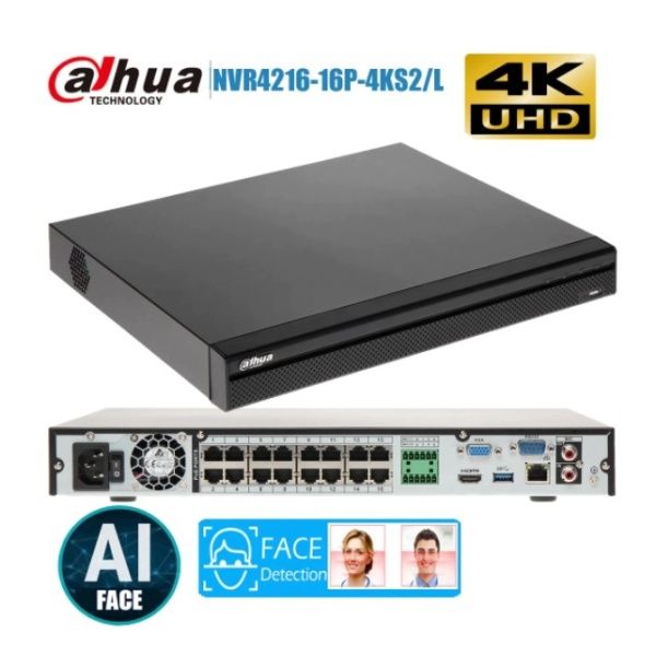 NVR 16CH 16PoE 4K 2HDD.