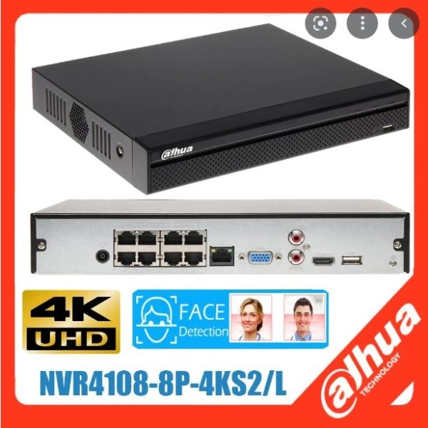 NVR 8 CH 4K 80Mbps 1DD + 4 PoE H.265 IVS 1U DAHUA