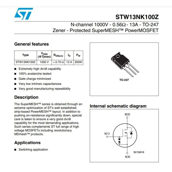 MOSFET N-CH 1KV 13A TO-247