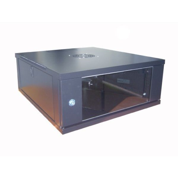 Gabinete 540x600x223 de vidrio con ventilador 4U color negro