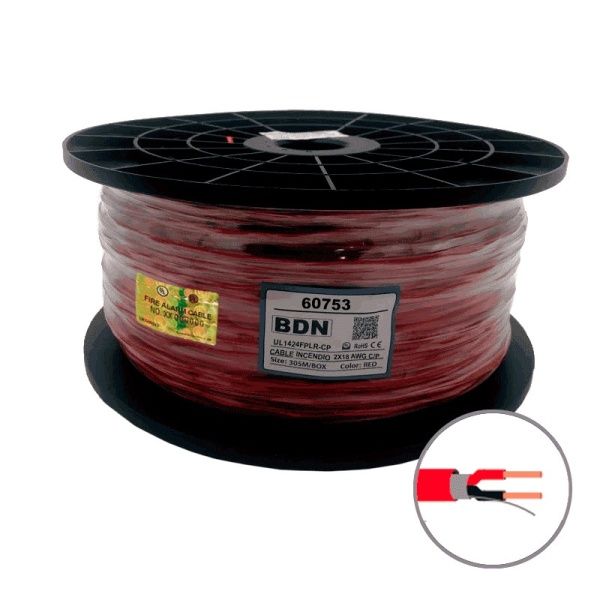 Cable Para Sistemas  Incendio AWG18 Unifilar  Sin Blindaje