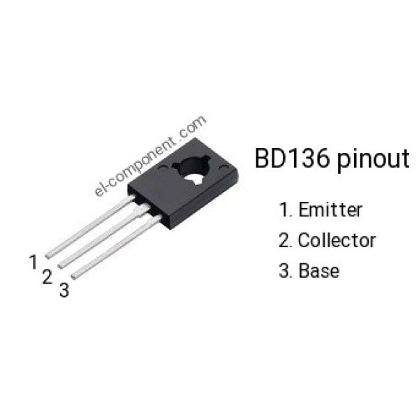 Transistor, BD136, PNP 3 A 45 V HFE:25 SOT-32, 3 pines, Simple Pack 6 unidades