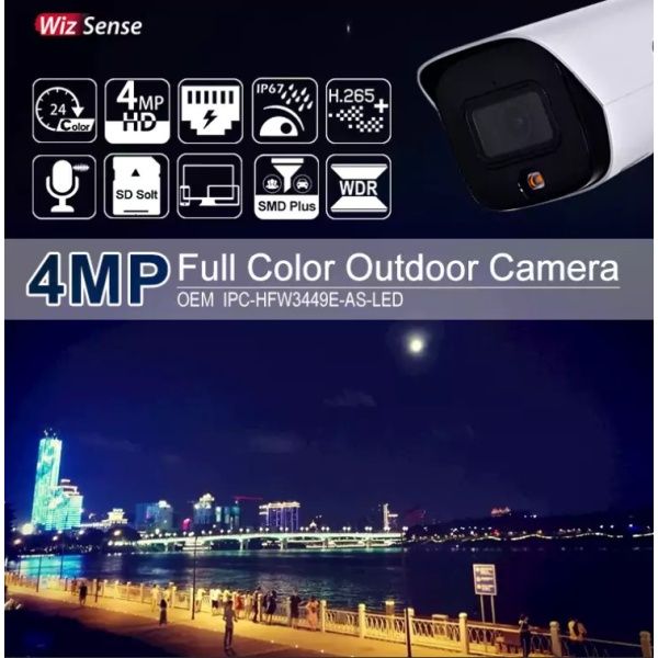 Camara Dahua IP Bullet Full-Color con inteligencia 4MP 2.8mm PoE IP67 Alarma 1/1 Audio 1/1 .