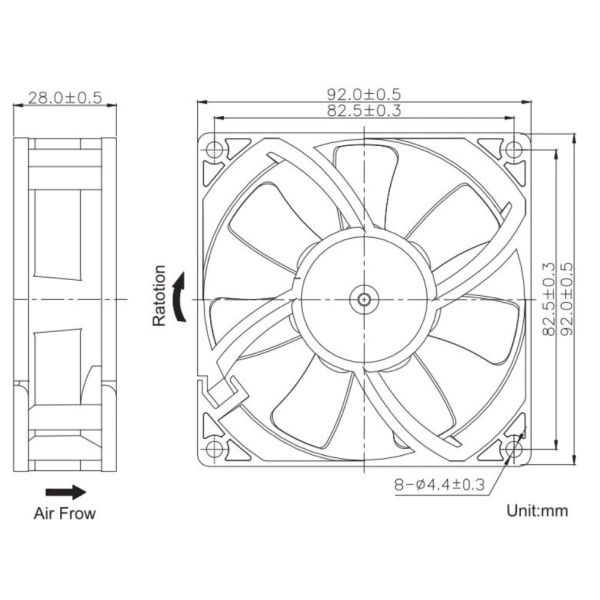 Ventilador 24V 0.4 A, 2 Pin 90x90x25mm. Dual ball. Soldadoras y otros