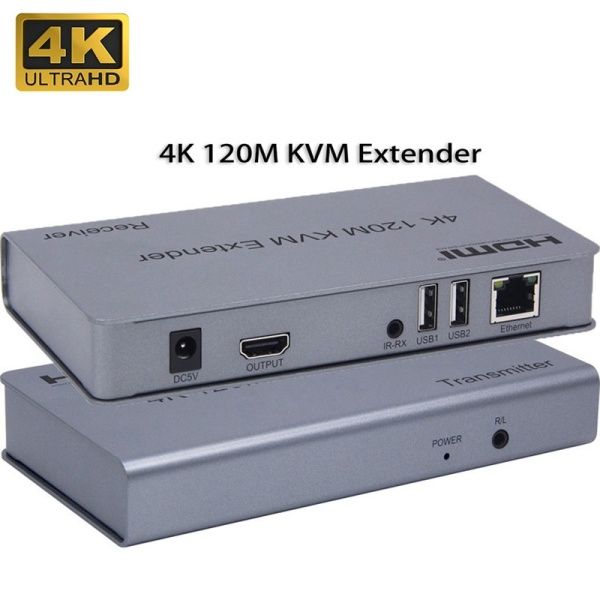 Extensor KVM HDMI 4K, teclado y mouse USB-A, Lan Ethernet 120Mts