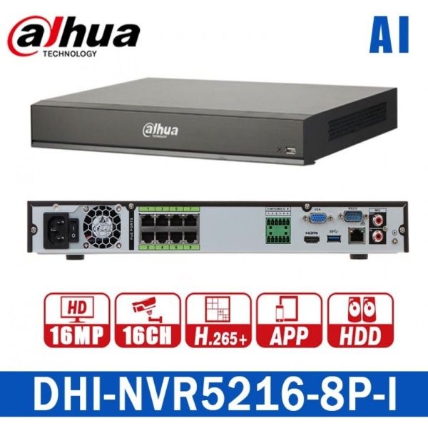 NVR 16CH 4K 320mbps 2 DD + 8 PoE DAHUA Reconocimiento facial Proteccion perimetro