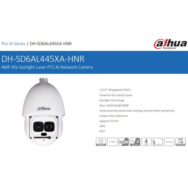 DH-SD6AL445XA-HNR Camara PTZ Dahua 4mp, IR550, Proteccion Perimetral