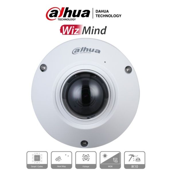 Cámara IP Fisheye inteligencia 5MP 1.4mm PoE Micrófono Integrado Slot MicroSD IK10 IP67.Dahua