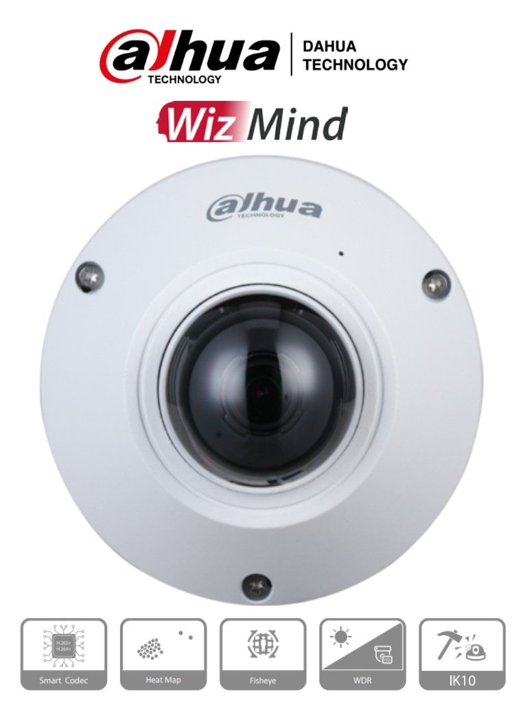 Cámara IP Fisheye inteligencia 5MP 1.4mm PoE Micrófono Integrado Slot MicroSD IK10 IP67.Dahua